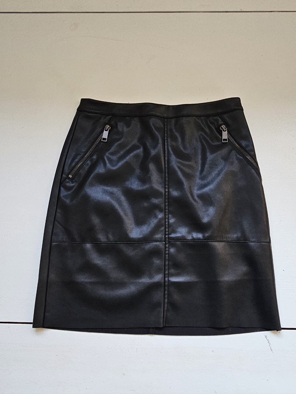 Black Faux Leather Pencil Skirt with Zip Pockets